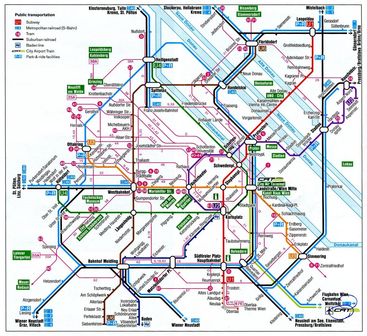 Mapa de Viena, Austria, tren