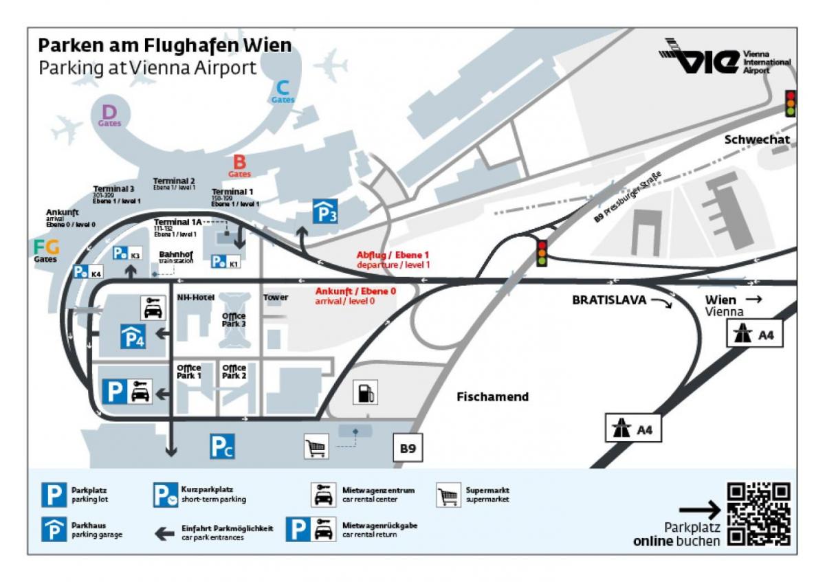 Mapa de Viena aparcamento do aeroporto