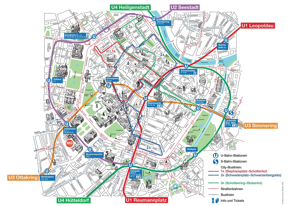 Viena interior da cidade mapa turístico