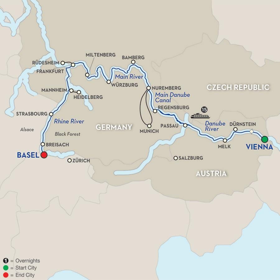 Mapa do río danubio, Viena