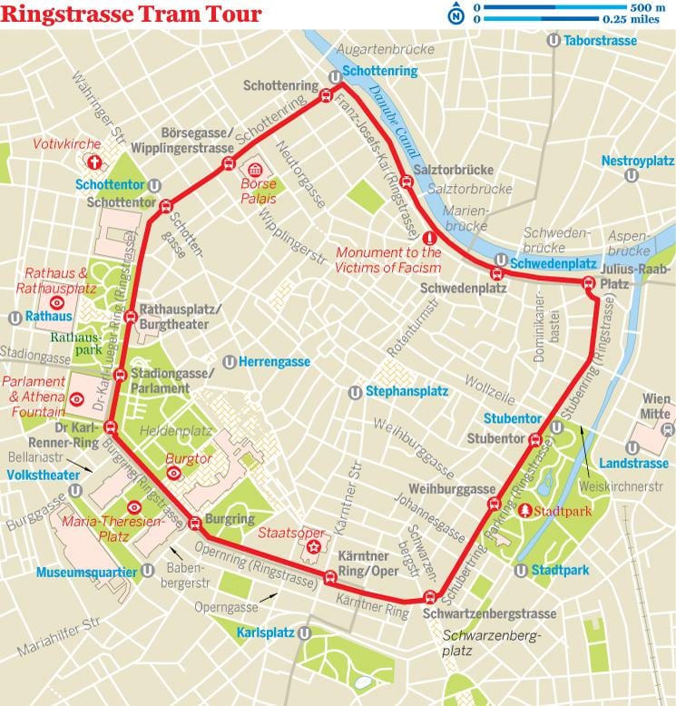 Viena anel ruta de tranvía mapa