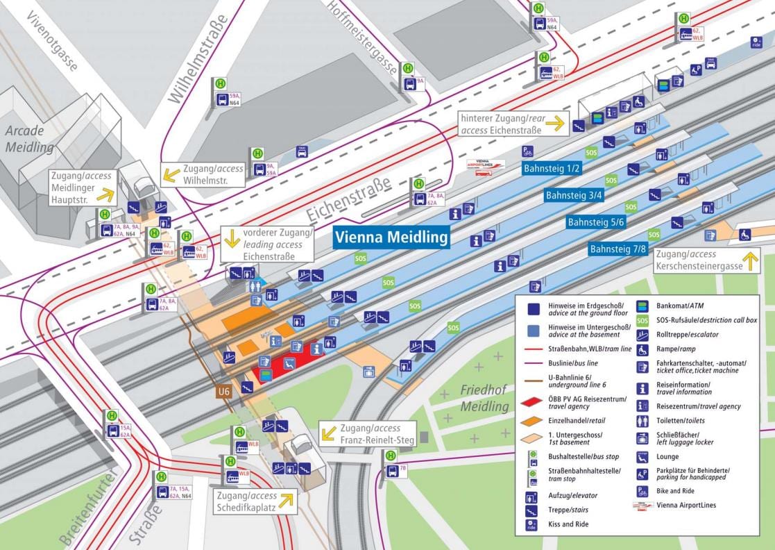 estacións de tren en Viena, Austria mapa