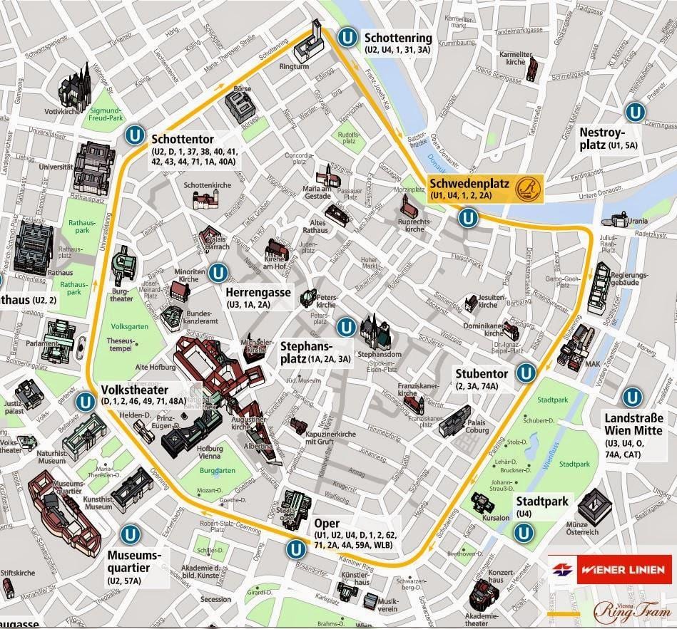 Viena tranvía mapa 2016