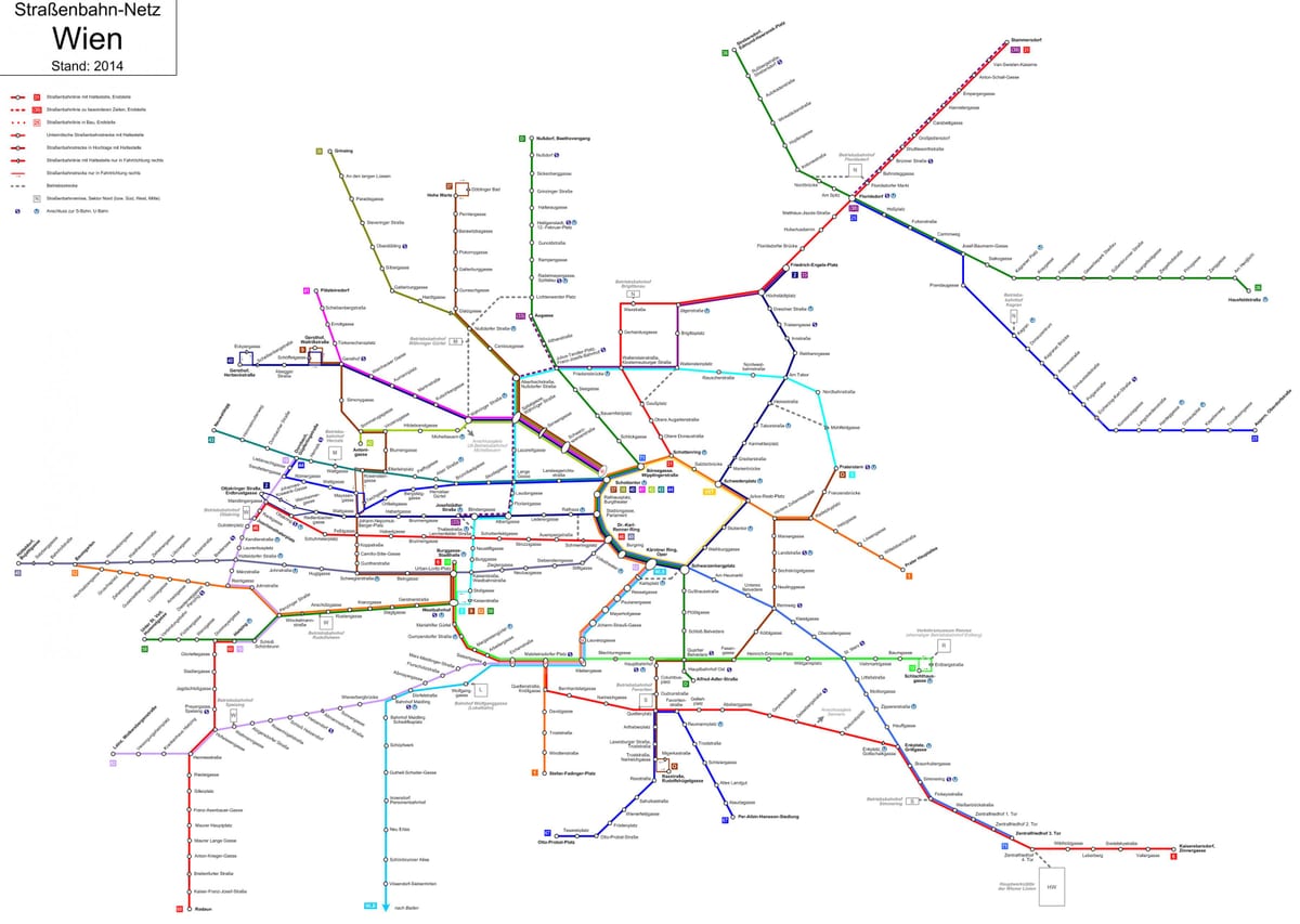 Viena liña de tranvía d mapa