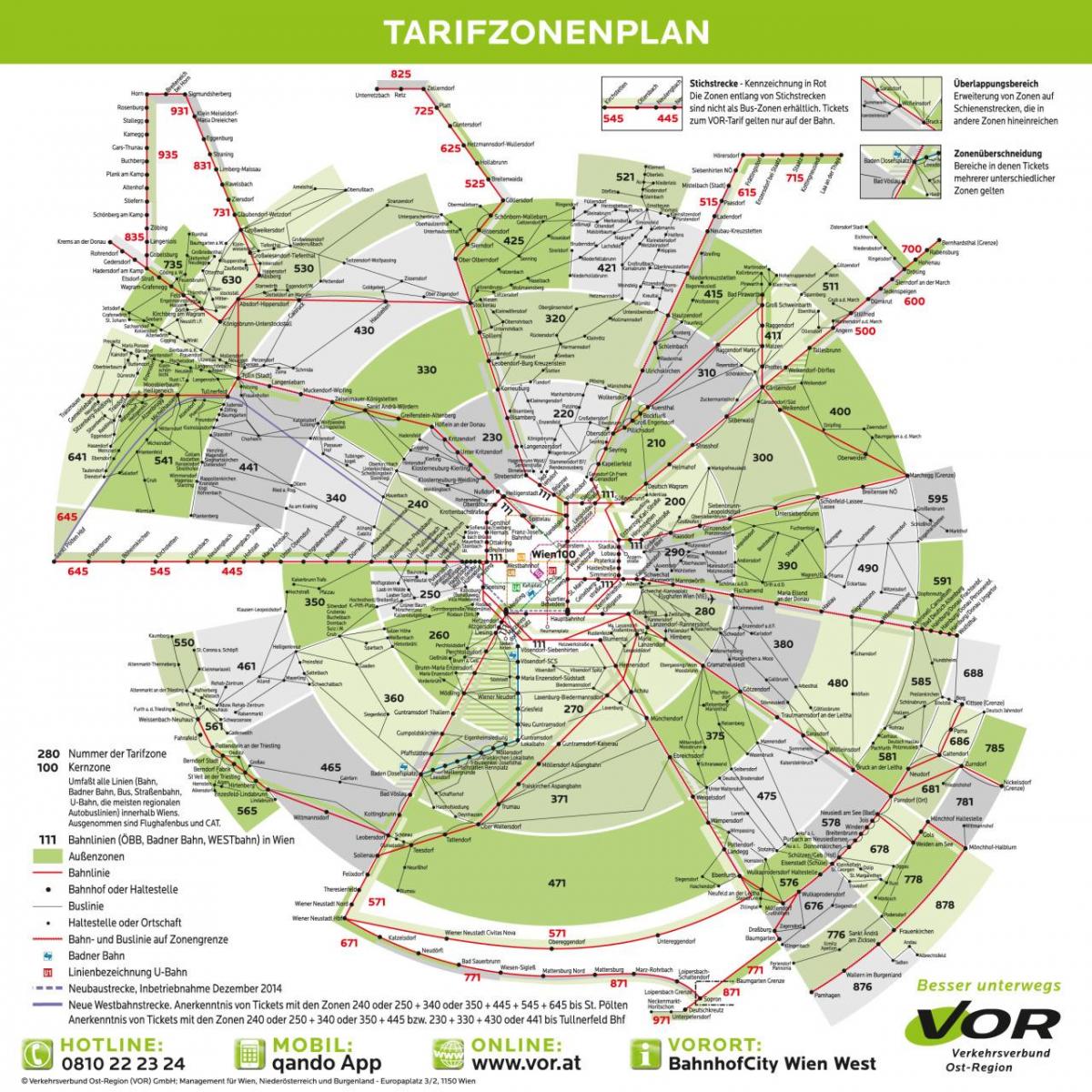 Mapa de Viena transporte zonas
