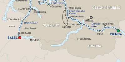 Mapa do río danubio, Viena 